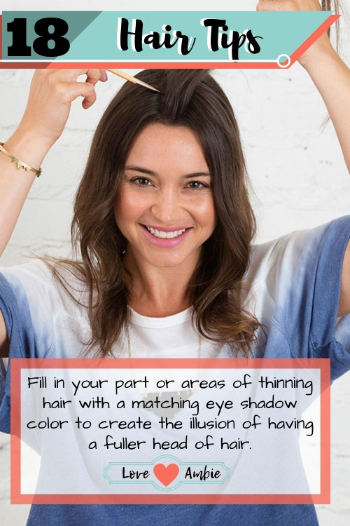 Best Hair Tips and Tricks - Fill In Your Hair Part With Eyeshadow To Make Hair Look Fuller