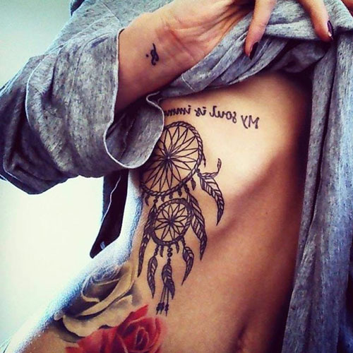 Double Dream Catcher Tattoo On Rib