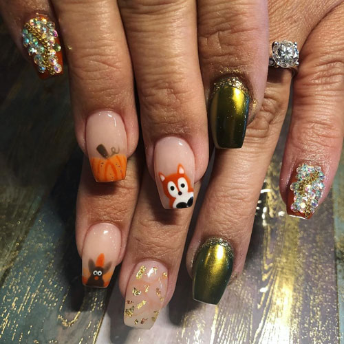 Creative Thanksgiving Nails - Pointy Nail Designs - Metallic Nails