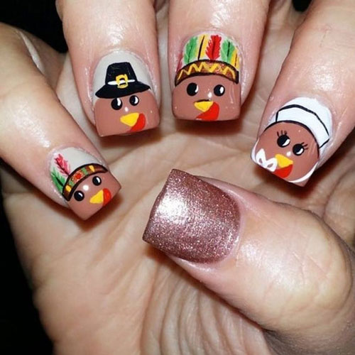 Thanksgiving Nails - Thanksgiving Colors - Turkey Pilgrim Nails