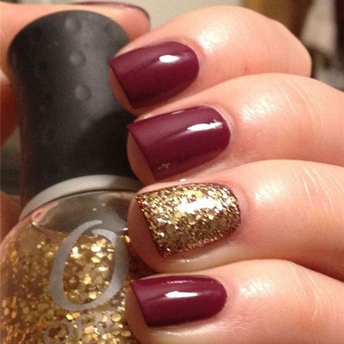Wine Color Nails - Thanksgiving Nail Colors - Glitter Nail Accent